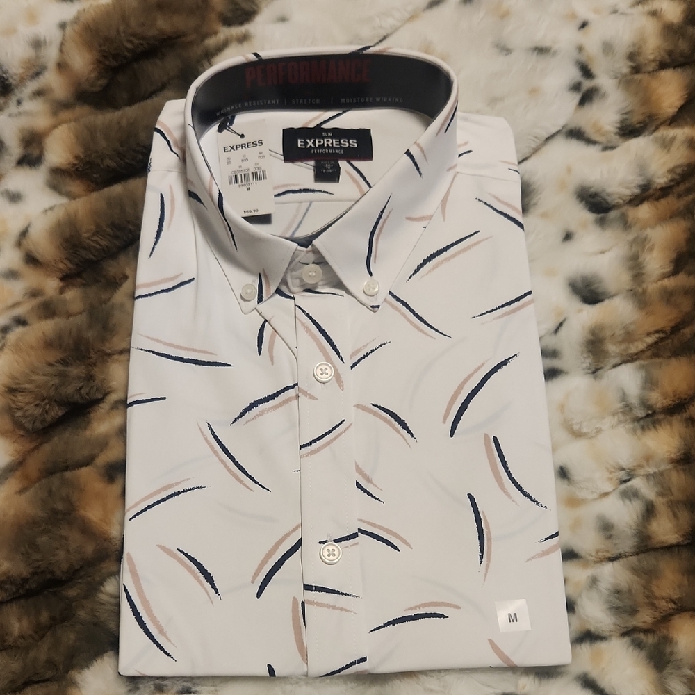BNWT Express Men’s Performance Button-Down Shirt-Slim Fit